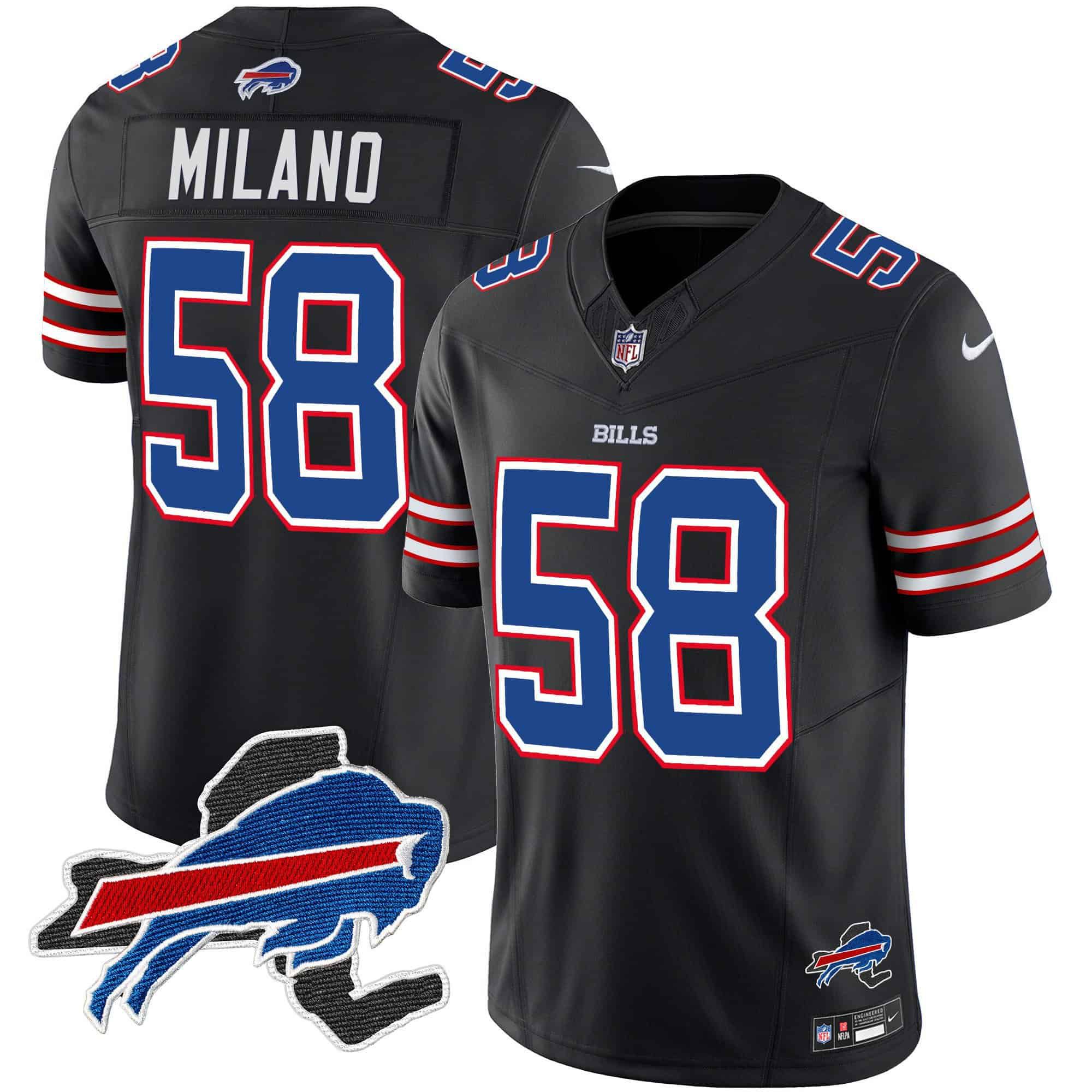 Men Buffalo Bills 58 Milano Black 2024 Nike Patch Vapor Limited NFL Jersey style 1